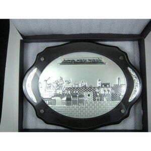 Hazorfim Silver Plated Challah Wood Board Glass Old City  Jerusalem Scene Box